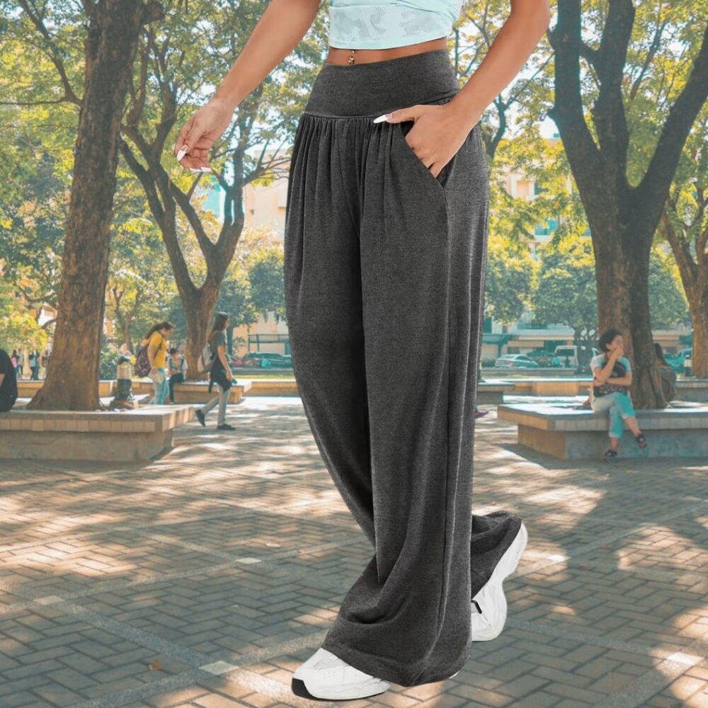 Super Baggy Comfy Ultra Soft Stretchy Jersey Knit Bouncy Flare Wide Leg Pants - Picture 4 of 9